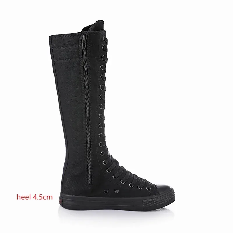 Funki Buys | Boots | Women's Canvas Knee High Lace Up Boots